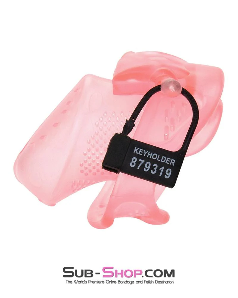 2461RS      Mistress’s Little Sissy Slave Short Pink High Security Pin Tumbler Ventilated Male Chastity Device with Numbered Plastic Locks - Image 5