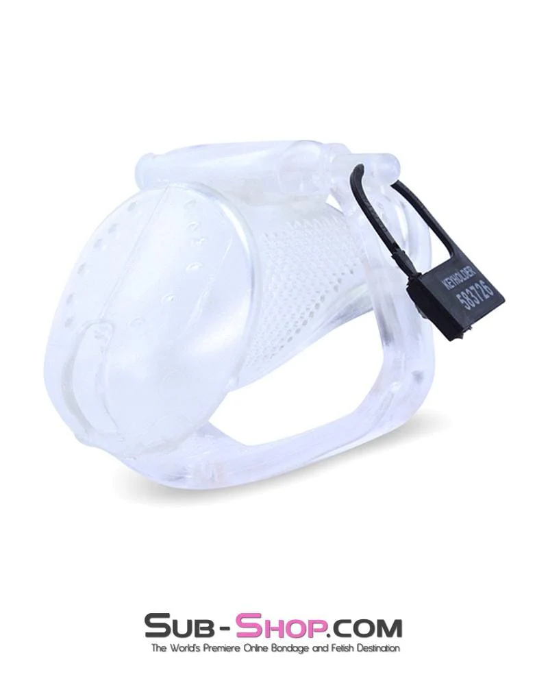 1305AR-SIS Mistresses Little Sissy Slave Short Clear High Security Ventilated Locking Male Chastity Device - Image 4