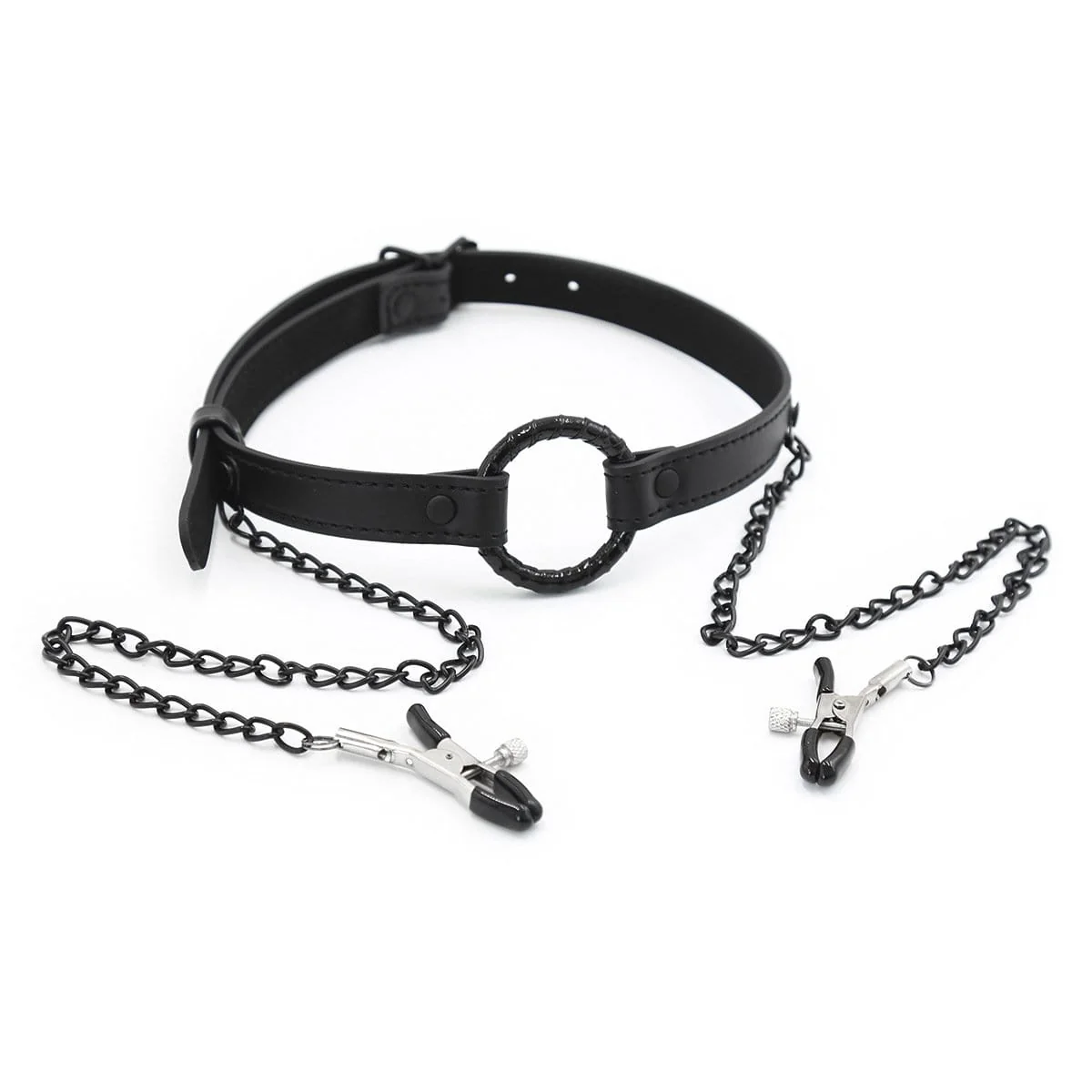 2258MQ Oh-My Ring Gag with Black Wicked Nipple Clamps Set - Image 9