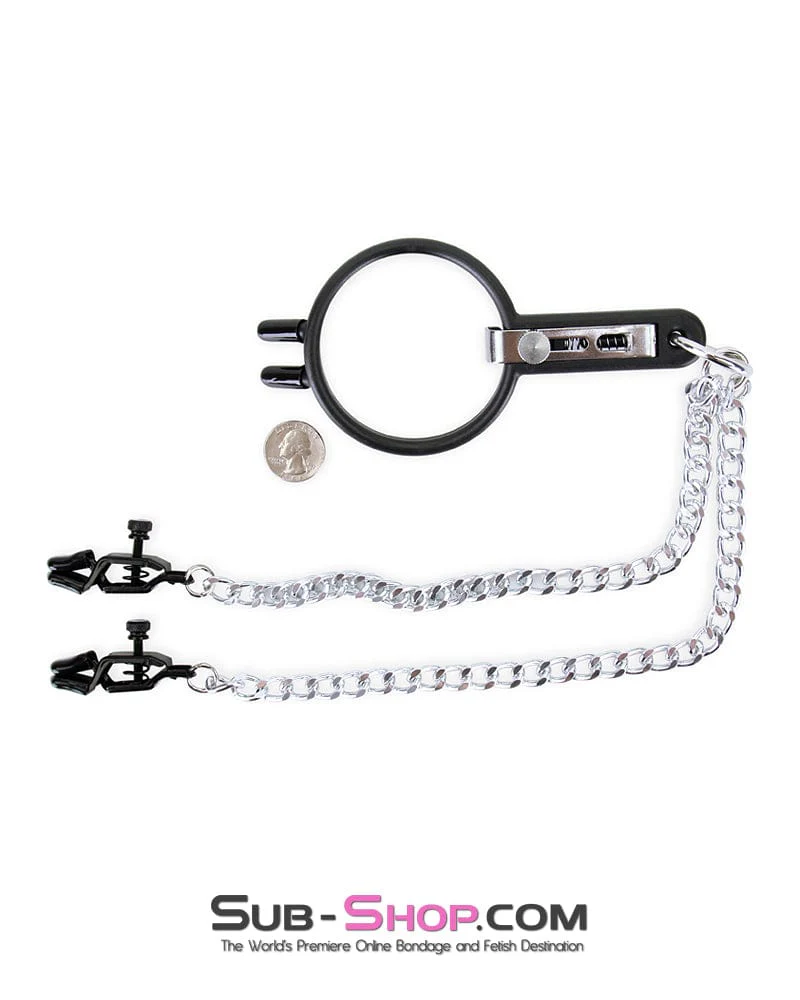 2702M Open Wide and Take It Mouth Spreader Gag with Nipple Clamps - Image 8