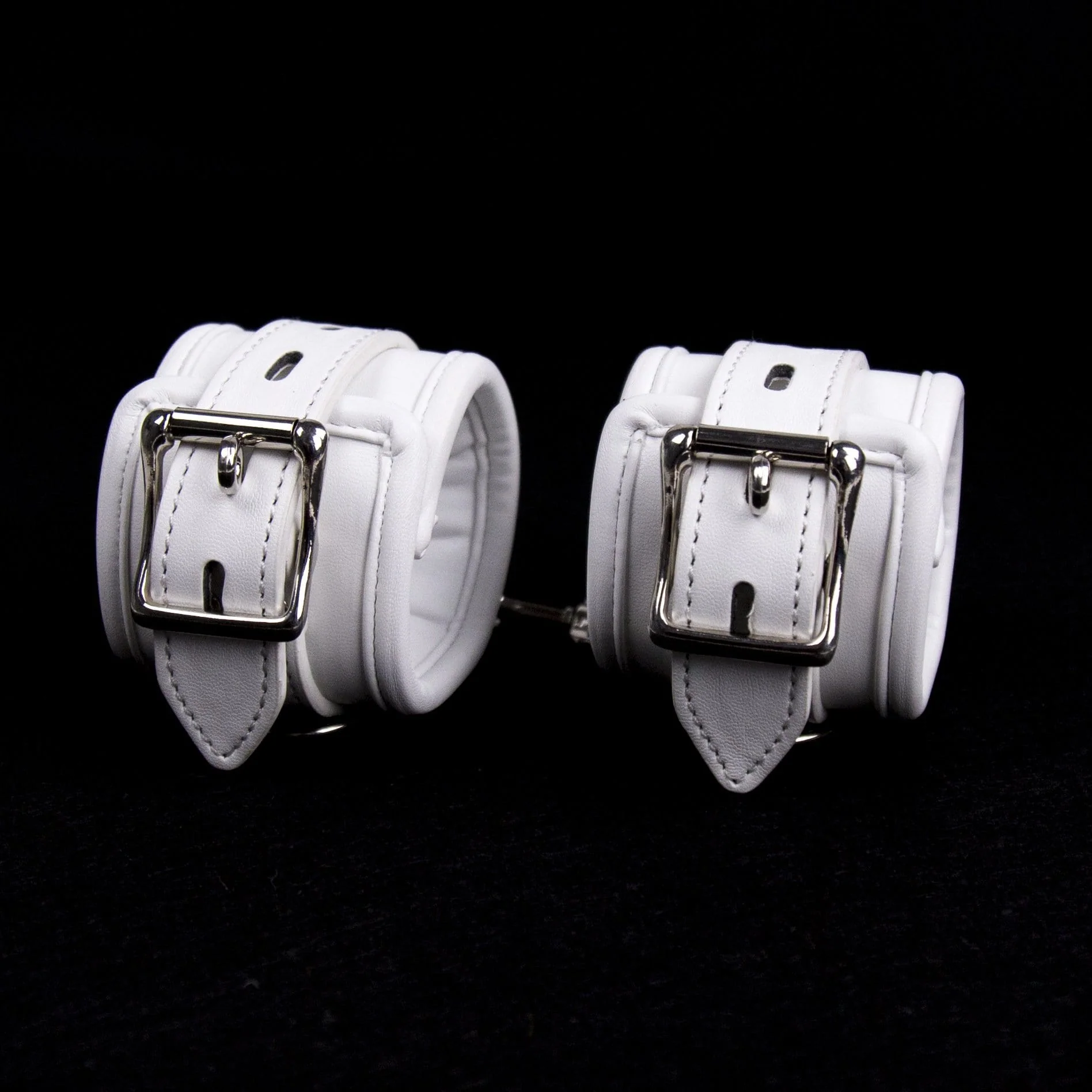 2468MQ Padded Locking White Bondage Ankle Cuffs with Hardware Connection Chain - MEGA Deal - Image 7