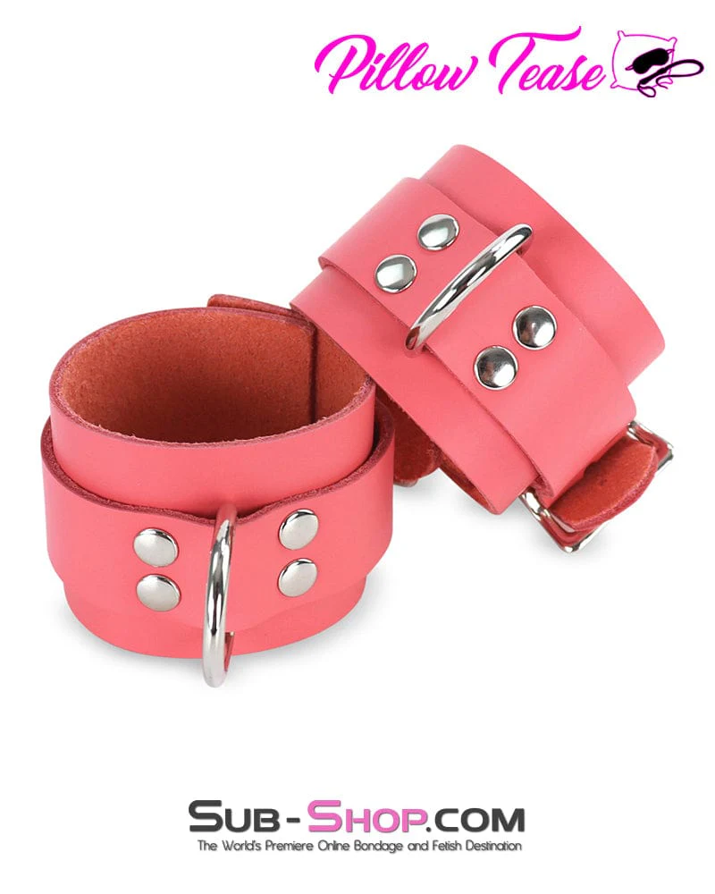 1339A Passion Pink Leather Bondage Wrist Cuffs