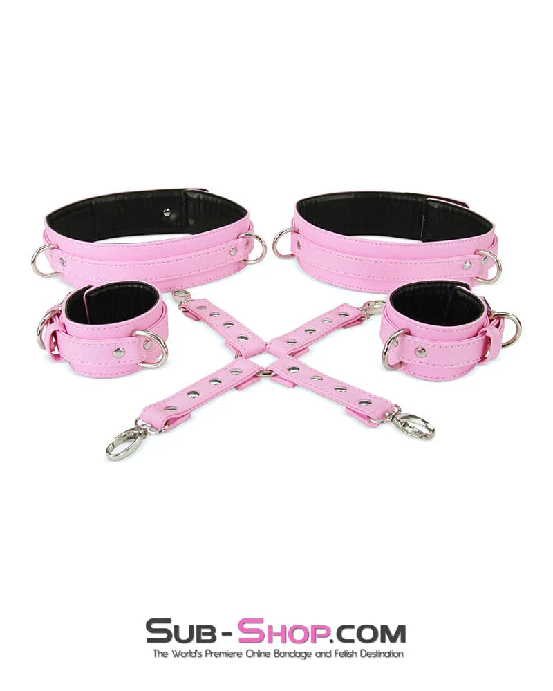 9945M Pink Padded Bondage Belt, Thigh Cuffs, Wrist Cuffs and Connector Strap - Image 41