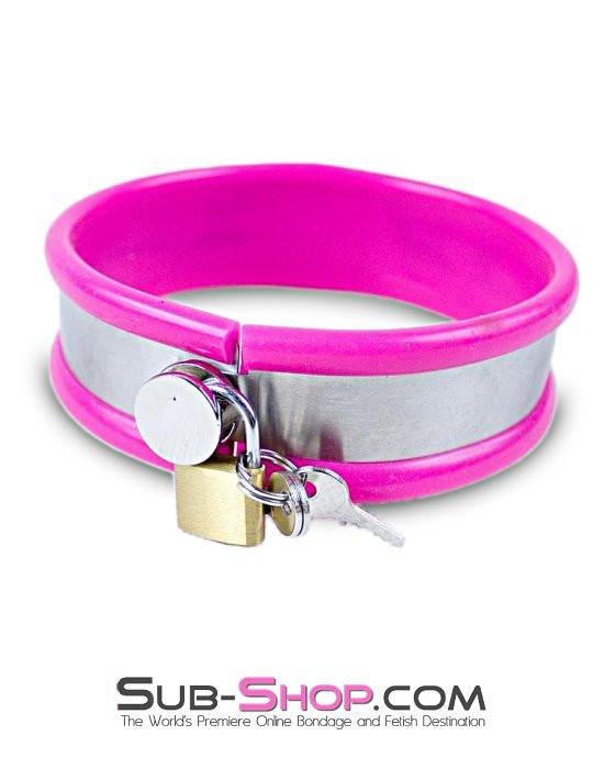 1417R Pink Rubber Lined Locking Stainless Steel Collar - Image 3