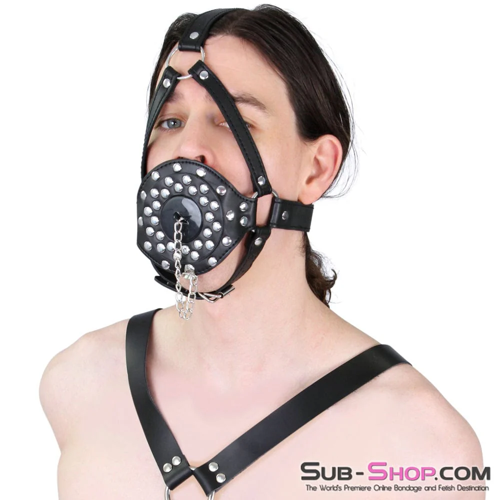 8959DL-SIS Plug-her Riveted Dominatrix Sissy Open Tube Sissy Bondage Gag Trainer - Image 7