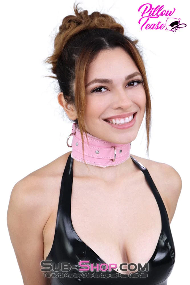 1582DL      Plush Pink Fur Lined Bondage Collar and Leash - Image 3