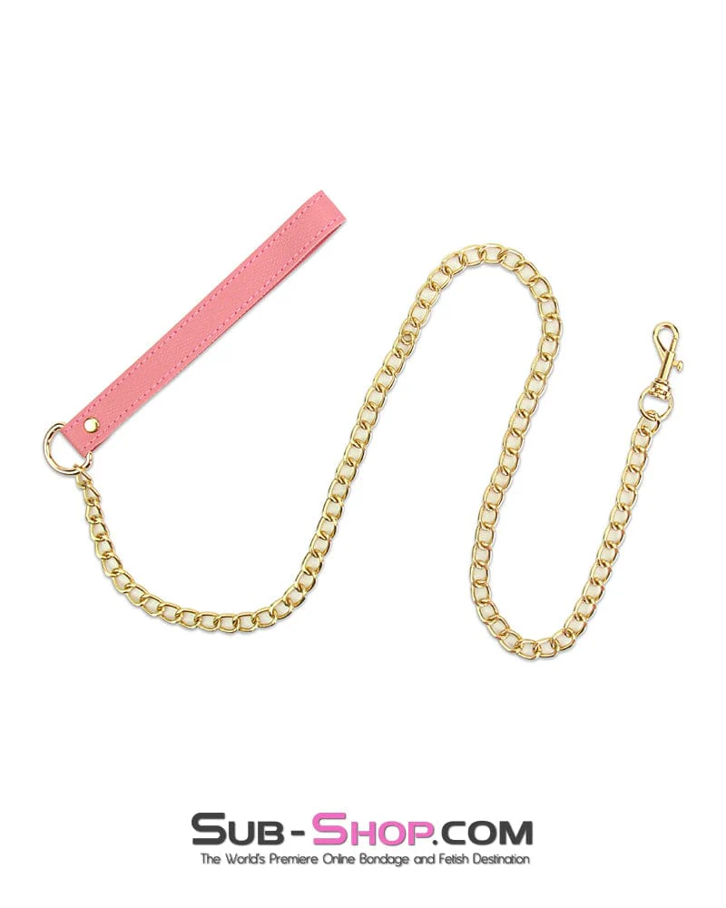 7337M Precious Pet Bow Bondage Slave Collar with Bell and Gold Chain Leash - Image 11