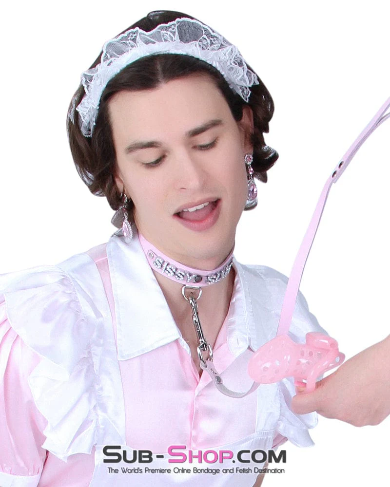 1674A-SIS Pretty Sissy Boi Princess Mistress Pink Leather Bondage Lead - Image 7