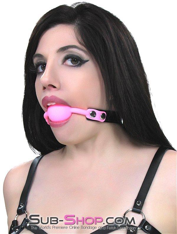0835M-SIS Pretty Sissy Boy Bondage Slave Locking Sissy Hypnosis Small Riveted Rubber Ballgag, Pink Ball - Image 2
