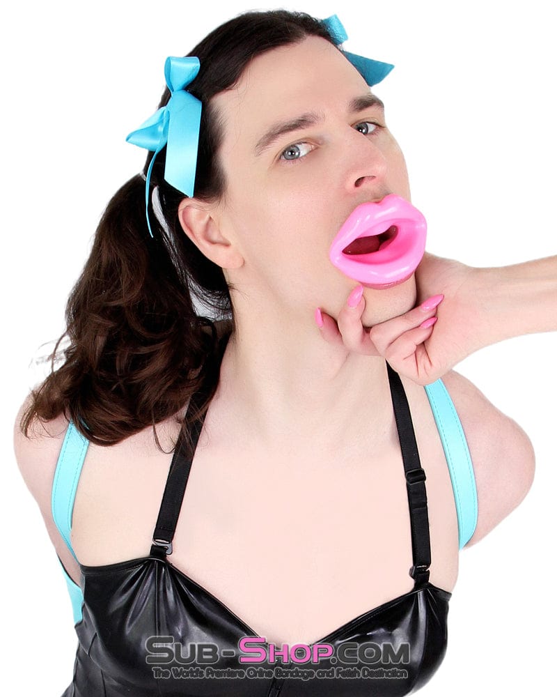 2420DL-SIS      Pretty Sissy Pinky Rubber Sex Doll Lips Open Sissy Fetish Services Mouth Gag - Image 11