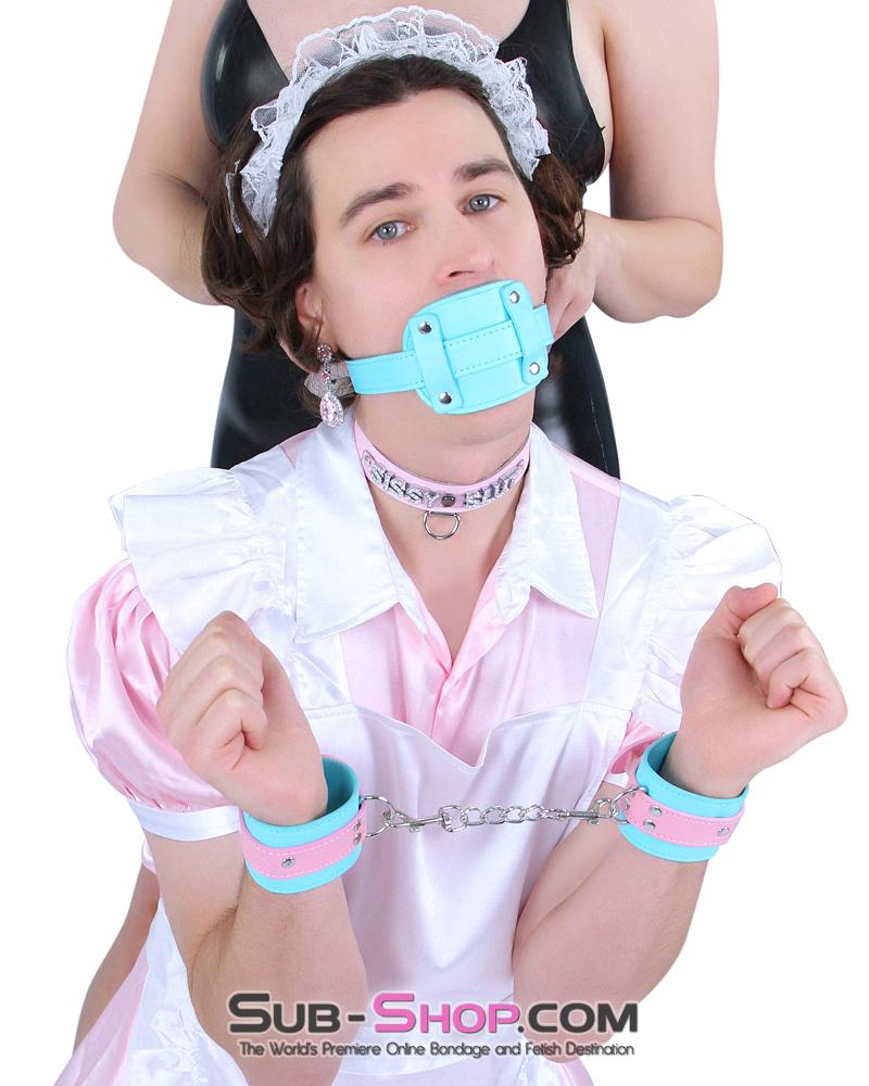 2739RS-SIS Pretty Sissy Slave Locking Sissy Chastity Rubber Penis Gag, Diamond Blue Strap - Image 5