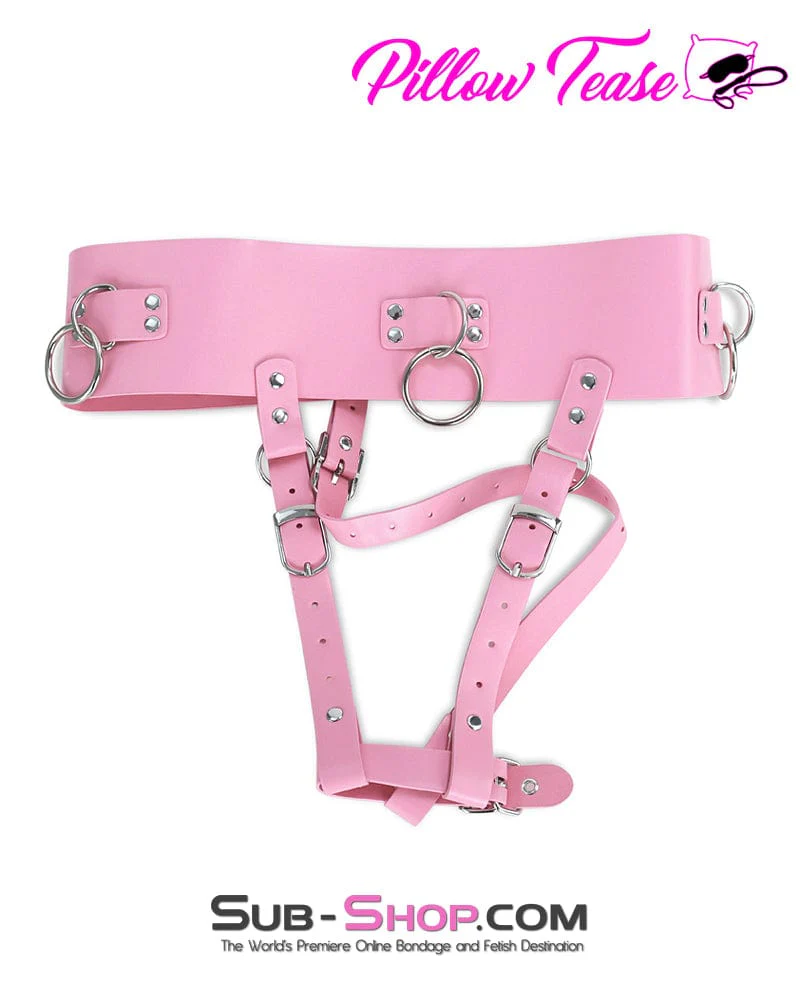 2364DL      Princess Pink Leatherette Forced Fantasy Orgasms Vibrator Harness Bondage Belt - Image 3