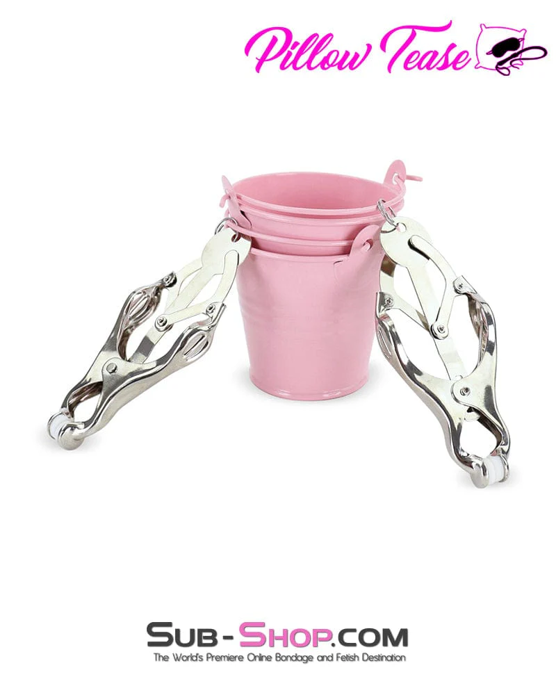 1780M-SIS Prissy Sissy Boi Funishment Clover Clamps with Pink Dominant Female Weight Buckets - Image 3