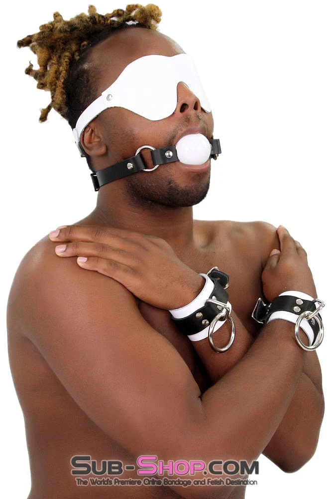 1453A-SIS Pure Pleasure White Leather Accessory Feminization Mistress Sissy Bondage Blindfold - Image 5