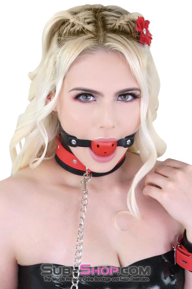 8951MQ Red Breather Drool Ball Gag on Riveted Black Strap - Image 4