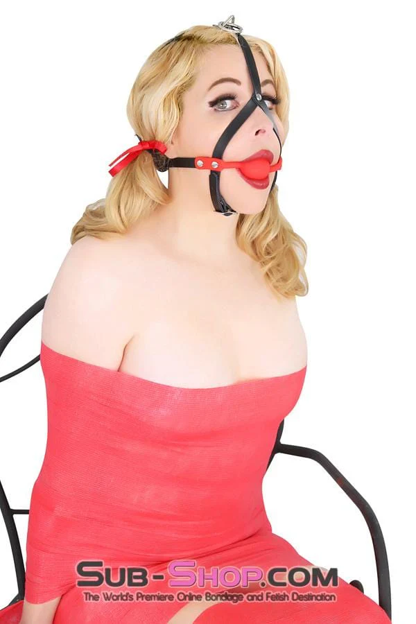 6794A      Red Silicone Ball Gag Leather Trainer with Top Strap Hardware - Image 5