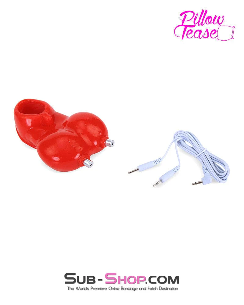 7411M Red Sub-Shock Electro-Stim Ball Torture Cage with Cock Ring - LAST CHANCE - Final Closeout! - Image 3