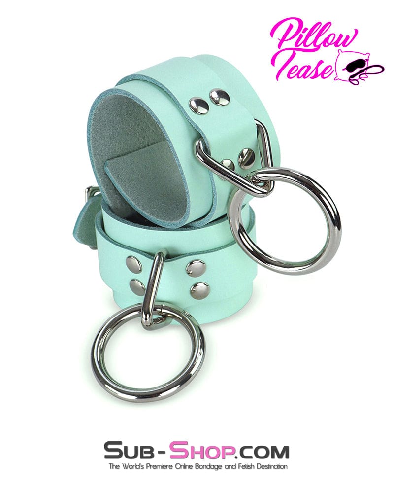 1399A Retro Mint Leather Bondage Wrist Cuffs - Image 3