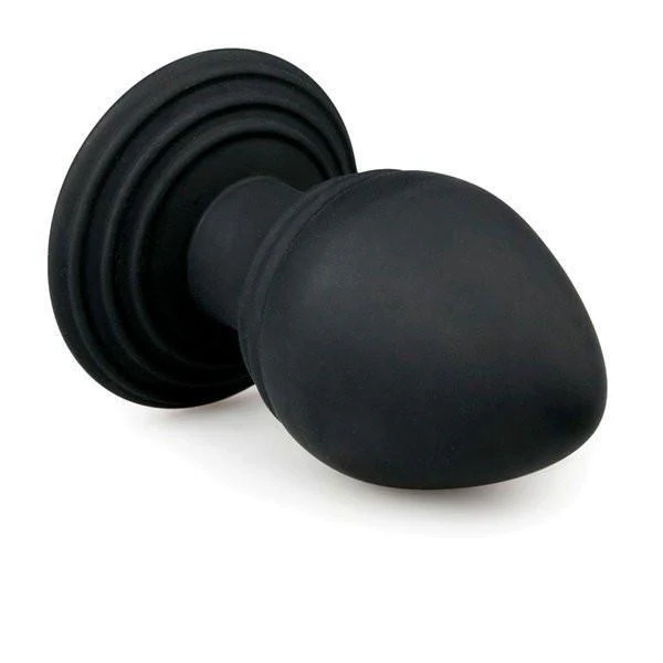 9767M      Ribbed Rocket Black Silicone Anal Plug with Suction Cup Base - Image 2