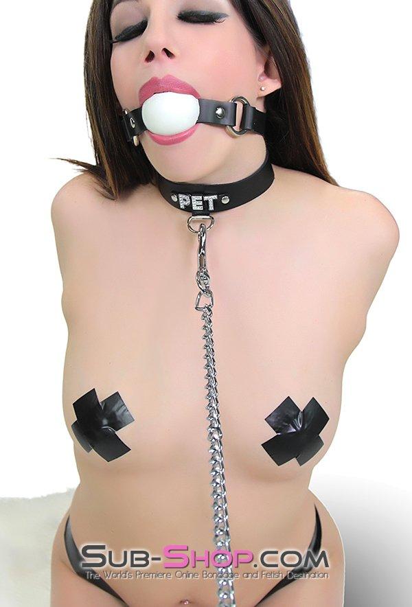 1552A      Rings of Submission Ballgag, Black Leather with White Ball - Image 19