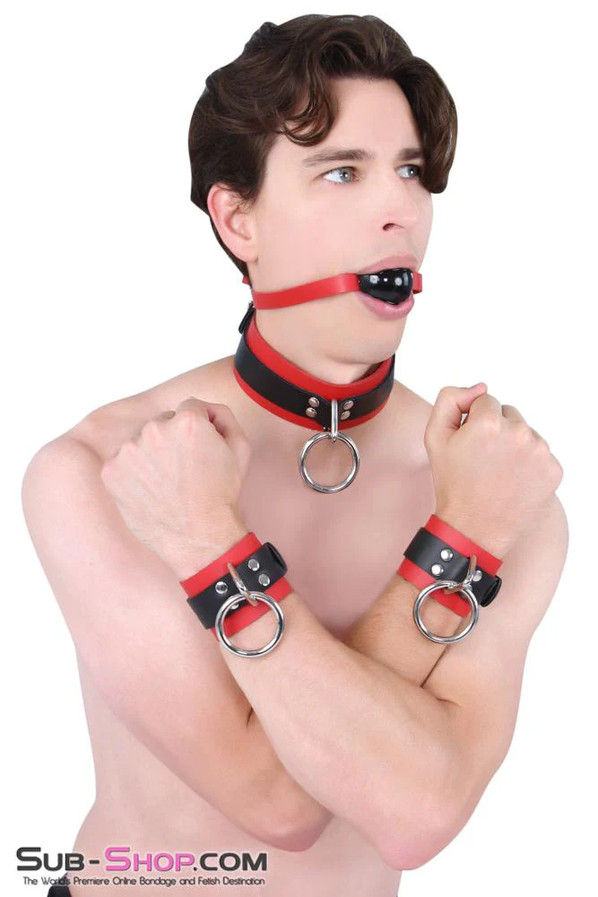 9089A Sensual Seduction Red & Black Locking Leather Bondage Wrist Cuffs - Image 19
