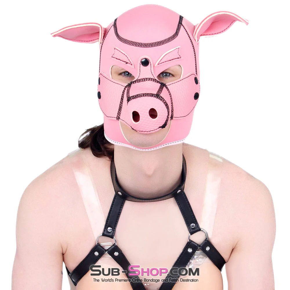 7784M-SIS Serve Me Pig Sissy Bondage Hood with Snap Off Nose