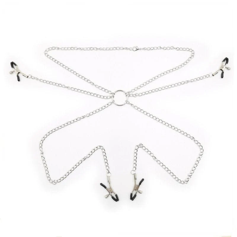 0221DL      Serving Chains Collar, Nipple and Pussy Clamps Set - Image 3