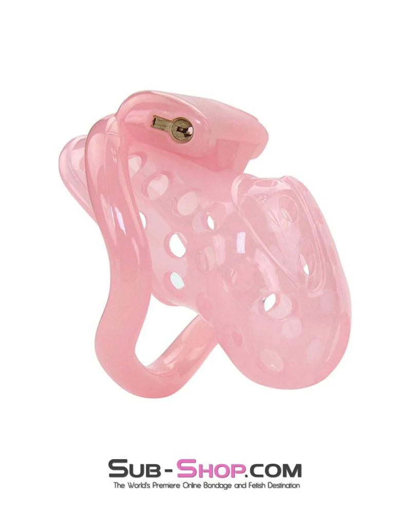 1480AR-SIS Sissy Boy Toy Pink Short High Security Pin Tumbler Locking Cock Cage Chastity - Image 2