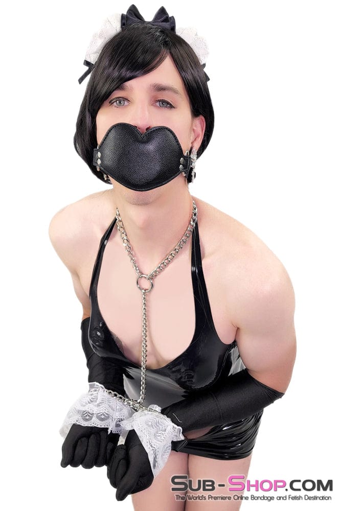 9978AE-SIS White Lace Black Bow Sissy Wristbands - Image 4