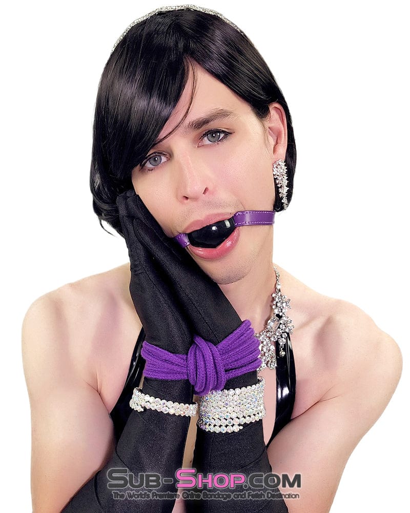 7087DL-SIS      Black Rubber Ballgag on Purple Strap - Image 2