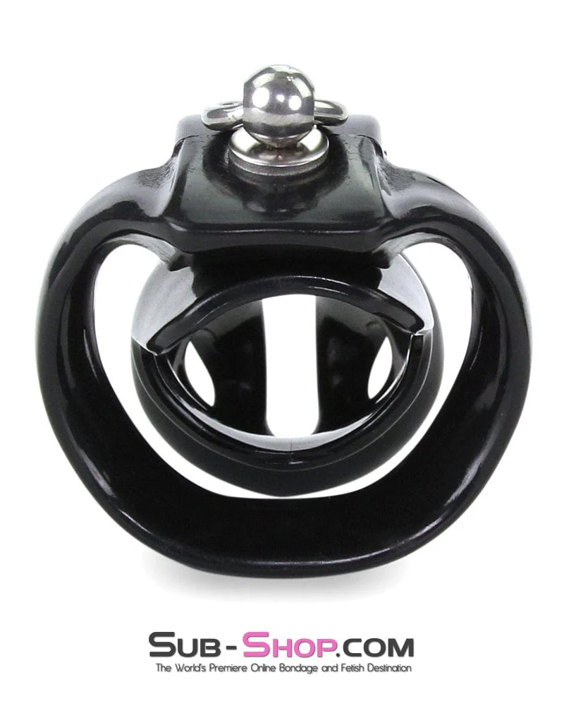 6893M-SIS Sissy Boy Long Black Cock Cage with Lead Ring and Medium Cock Cuff Ring - Image 6