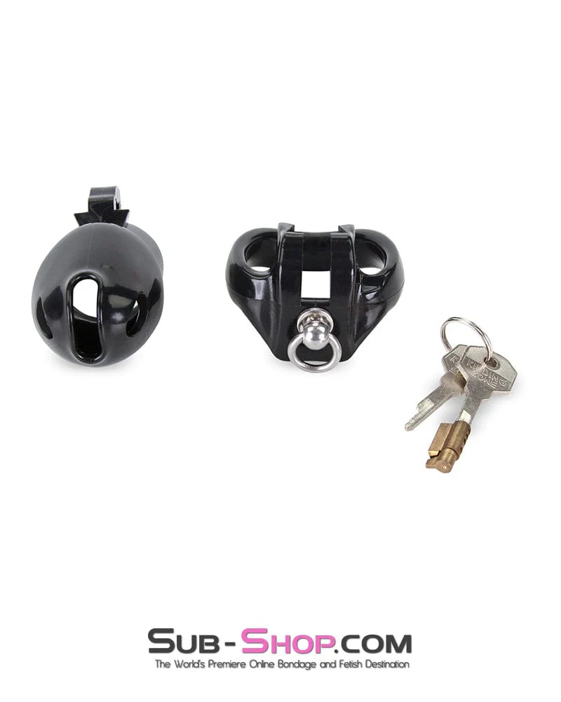 6893M-SIS Sissy Boy Long Black Cock Cage with Lead Ring and Medium Cock Cuff Ring - Image 9
