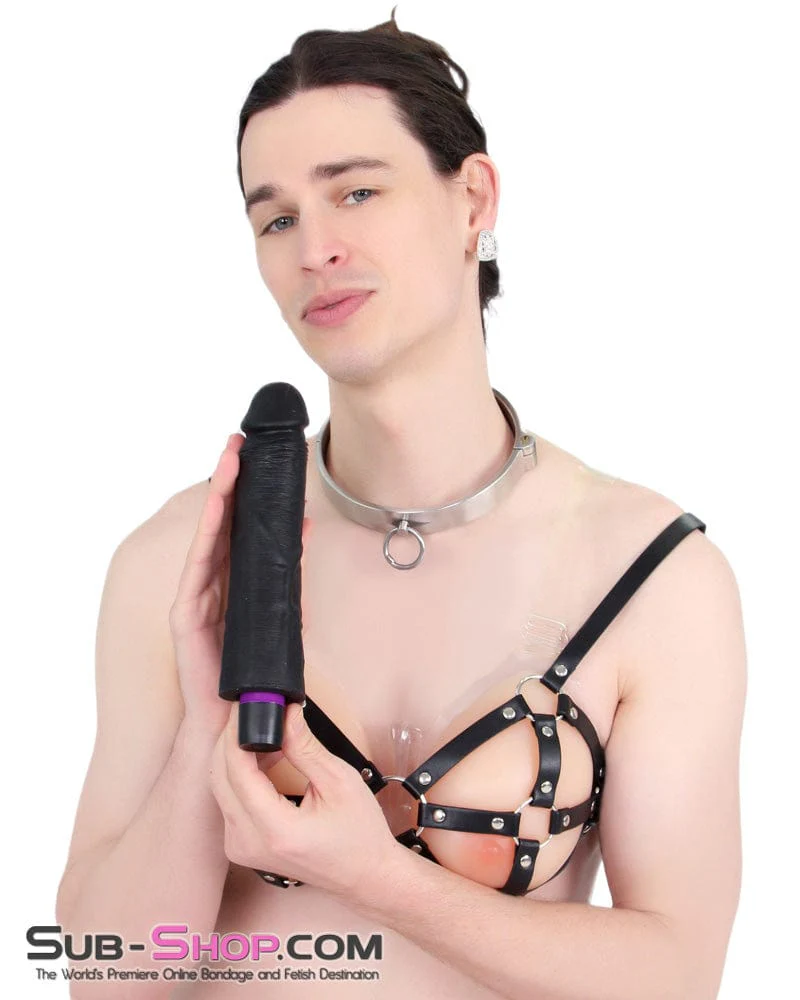 7324M-SIS      Sissy Boy Super-soft 9" Black Silicone Dildo Vibrator - Image 3