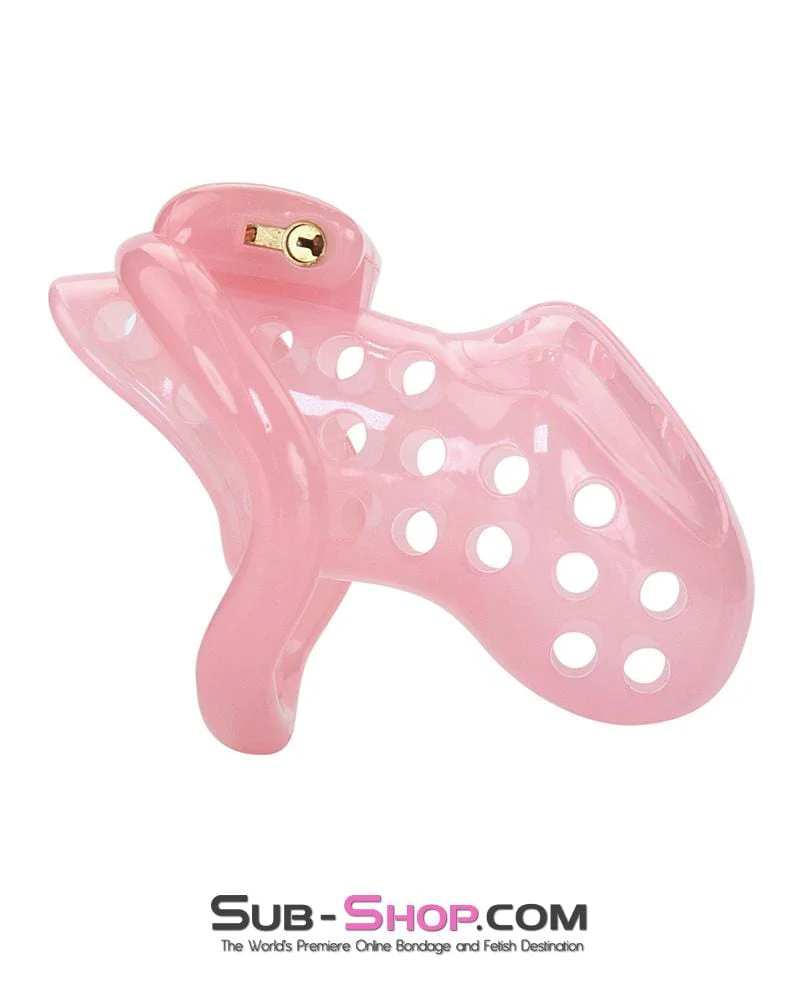 1432AR Sissy Boy Toy Pink High Security Pin Tumbler Locking Cock Cage Chastity - MEGA Deal - Image 3