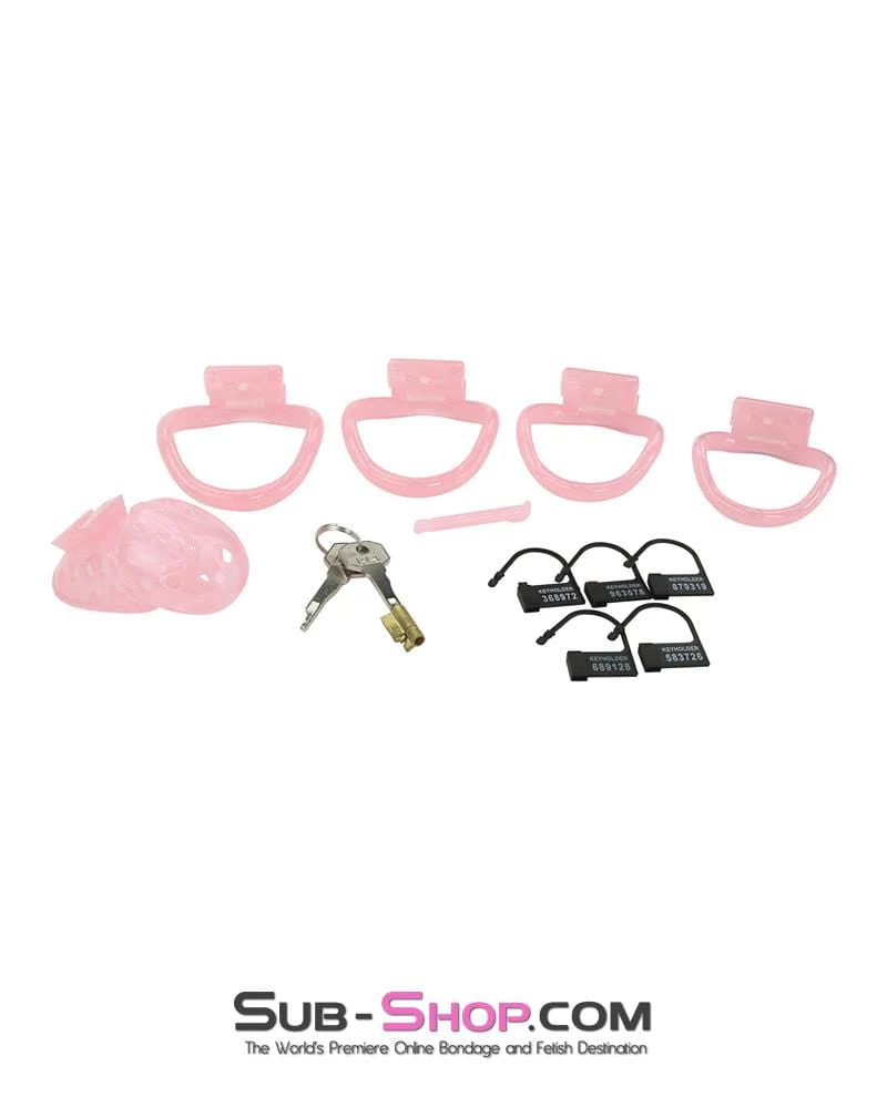 1480AR      Sissy Boy Toy Pink Short High Security Pin Tumbler Locking Cock Cage Chastity - Image 9
