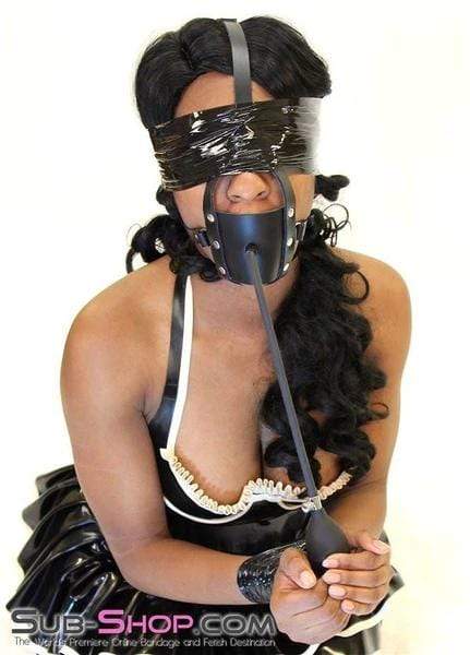 0960A-SIS    Sissy Sucker Inflatable Penis Gag - Black Leather Penis Pump Trainer Harness - Image 9