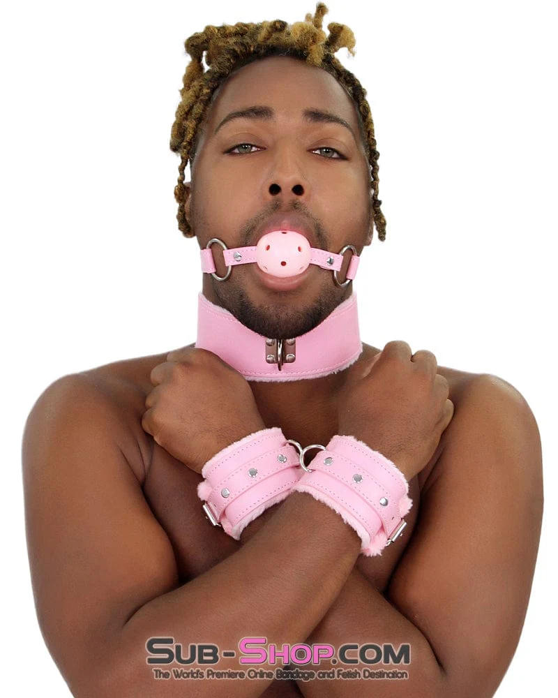 2356MQ-SIS Sissy Princess Pink Fur Lined Wrist Bondage Cuffs - Image 3
