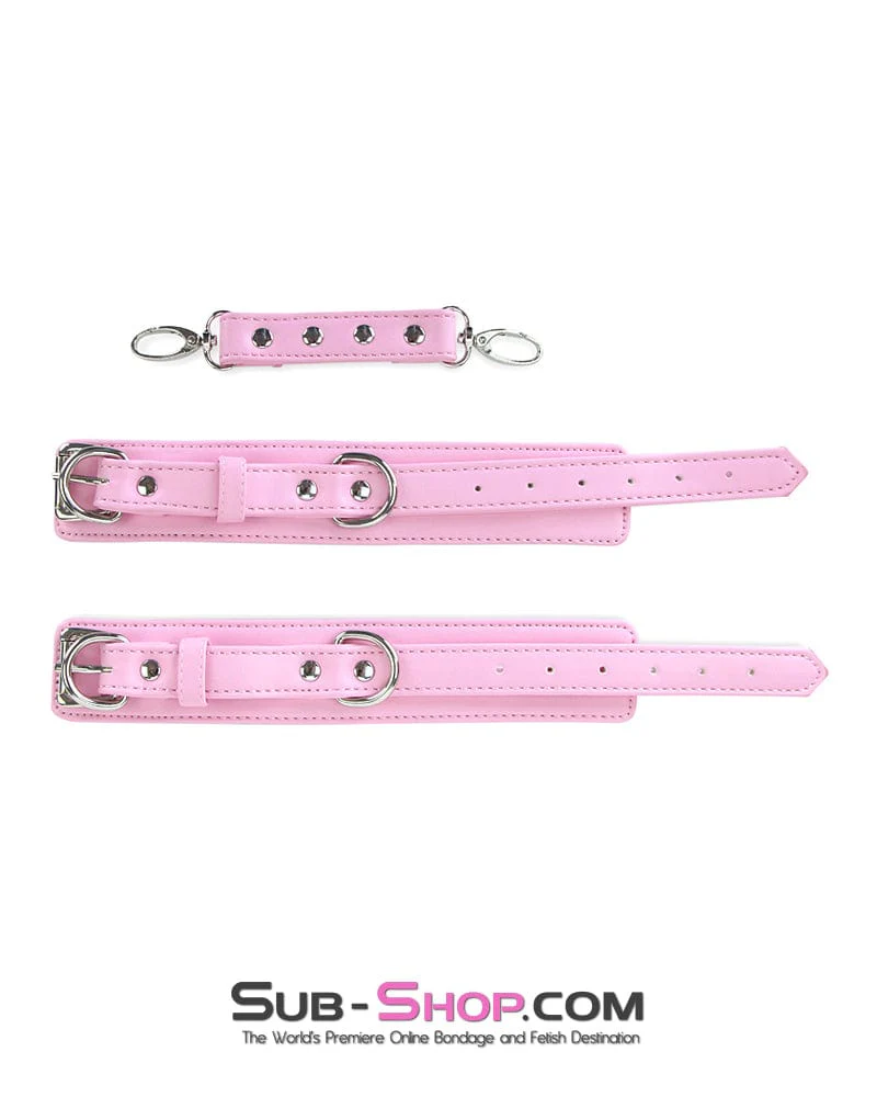 4453M-SIS Sissy Princess Pink Padded Wrist Bondage Cuffs with Matching Connector Set - Image 4
