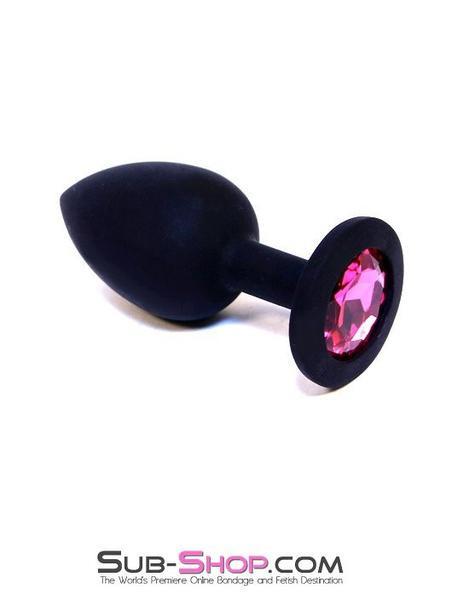 0220M-SIS      Sissy Servant's Black Silicone Mini Anal Plug with Pink Crystal Base - Image 3