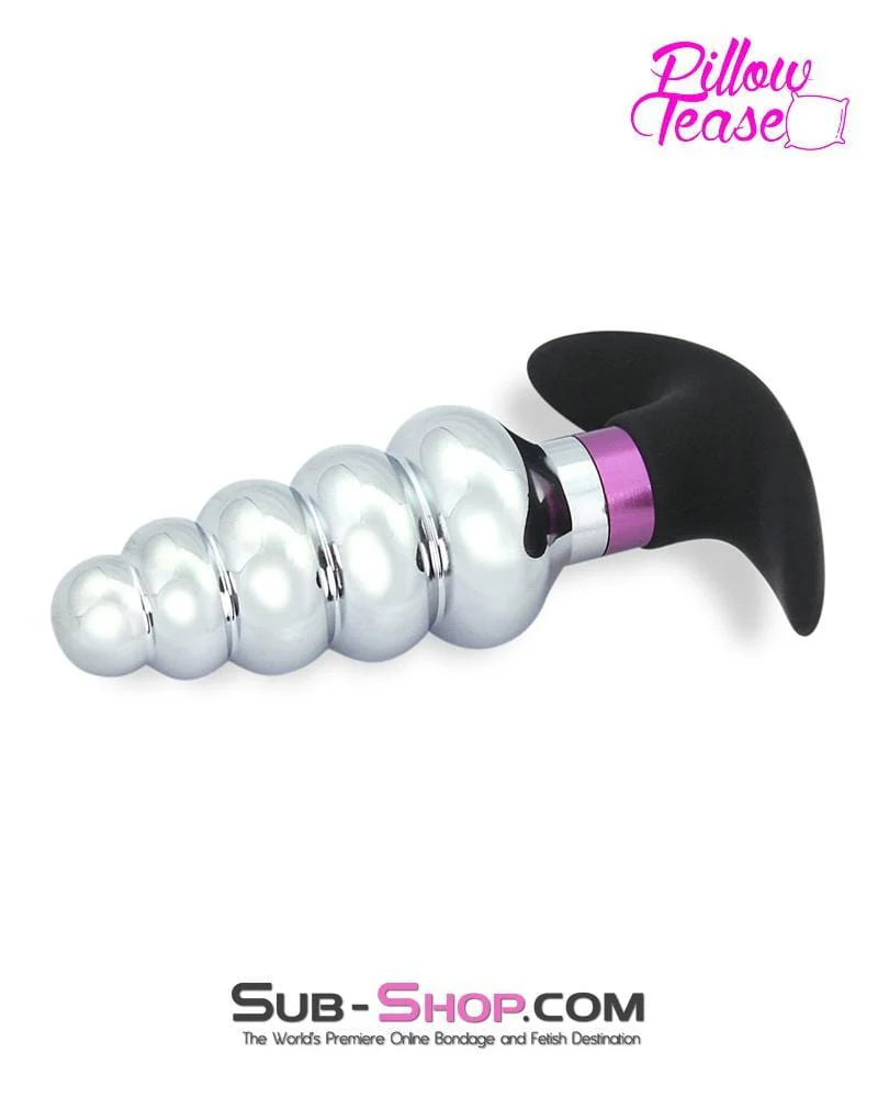 0381E-SIS      Sissy Trainer Ripple Purple and Polished Aluminum Butt Plug with Silicone Base - Image 2