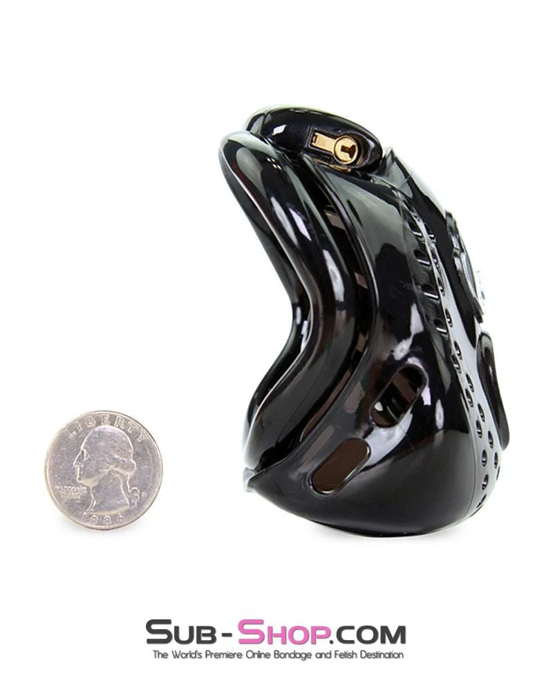 1586AR-SIS Small Sissy Trap Dark Dungeon Cage Black High Security Full Coverage Male Chastity Device - Image 6