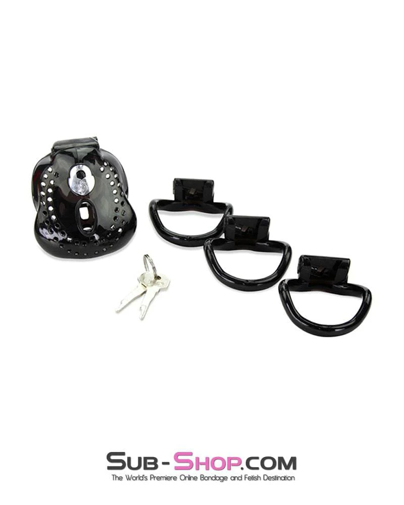 1586AR-SIS Small Sissy Trap Dark Dungeon Cage Black High Security Full Coverage Male Chastity Device - Image 7
