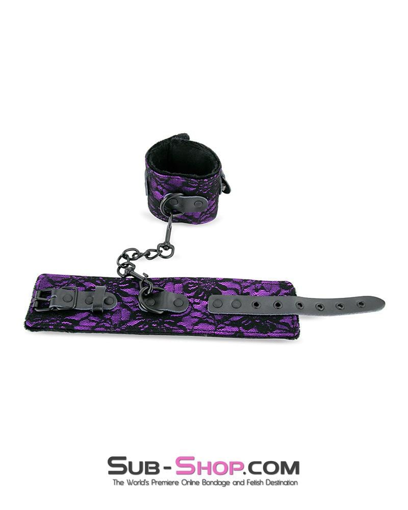 3430M-SIS Sissy Vixen Royal Purple Fur Lined Lace Wrist Cuffs - Image 8