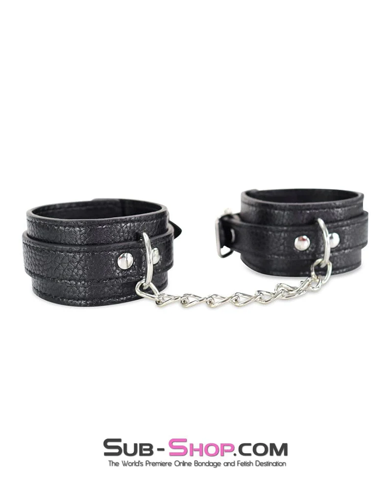 0802DL Soft Vegan Leather Wrist or Ankle Bondage Cuffs with Chain - Image 3
