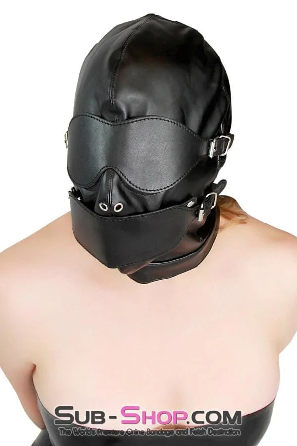 4758DL Solitary Confinement Full Hood with Buckling Blindfold, Ballgag and Gag Cover - Image 10