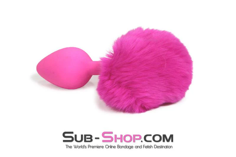 3737M-SIS      Somebunny Loves You Pink Sissy Powder Puff Bunny Tail, Medium Pink Silicone Plug - Image 4