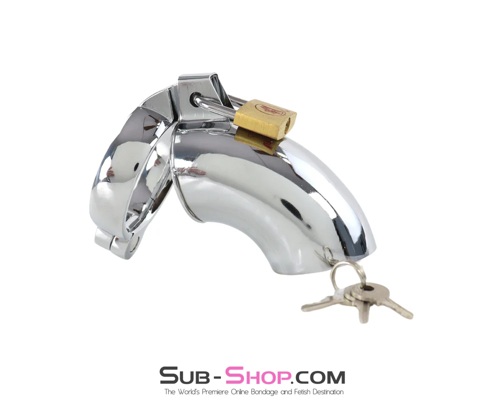 8738SM Stainless Steel Open-End Chastity Cage – Locking Male Chastity Device with Cock Ring