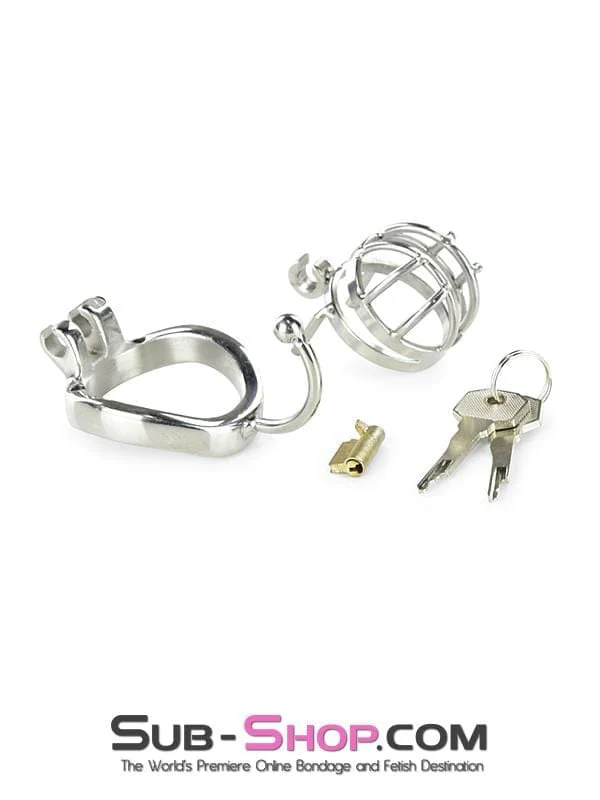 0840RS Tiny Cage High Security Chromed Steel Male Chastity with Ball Separation Rod - Image 5