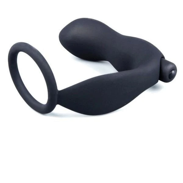 6838M      Vibrating Black Silicone 2 Point Prostate Pleaser with Cock Ring - MEGA Deal - Image 3