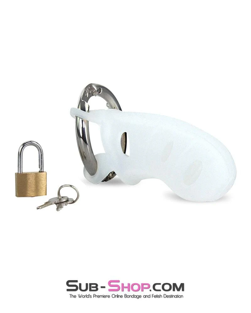 0733M      White Silicone Cock Blocker Locking Male Chastity Device - MEGA Deal - Image 2